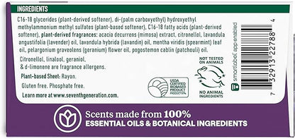 Seventh Generation Dryer Sheets Fabric Softener Fresh Lavender Scent with 100% Essential Oils and Botanical Ingredients 80 Sheets (Pack of 4)