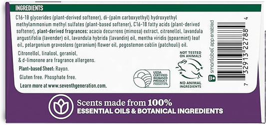 Seventh Generation Dryer Sheets Fabric Softener Fresh Lavender Scent with 100% Essential Oils and Botanical Ingredients 80 Sheets (Pack of 4)
