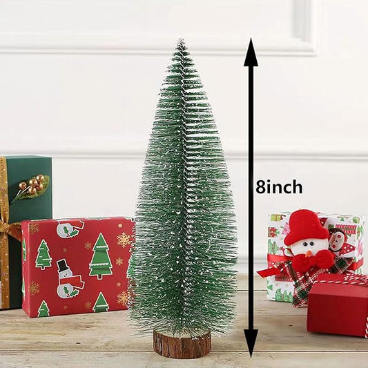 6pcs 8inch Mini Christmas Tree Bottle Brush Trees Chrismas Village Trees Ornaments Mini Plastic Christmas Trees with Wooden Base for Christmas Decoration Miniature Chrismas Tree (8inch 6pcs)