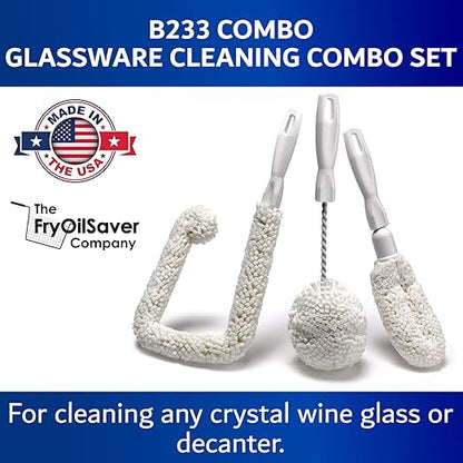 Glassware Cleaning Brush Kit, Pack of 3 Home Decanter Cleaning Brush , Non-Scratch Cleaner Brush for Narrow Neck Wine Glass, Beer Bottle, Glass Cleaner Brush for Bar & Restaurants by FryOilSaver Co.