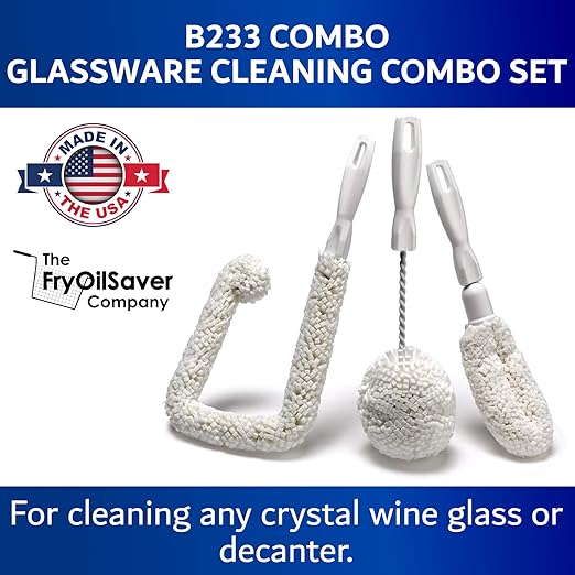Glassware Cleaning Brush Kit, Pack of 3 Home Decanter Cleaning Brush , Non-Scratch Cleaner Brush for Narrow Neck Wine Glass, Beer Bottle, Glass Cleaner Brush for Bar & Restaurants by FryOilSaver Co.