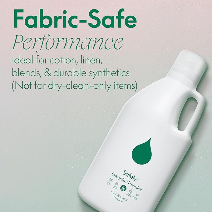 Safely Everyday Laundry Detergent Liquid Soap,Free & Clear 4 Pack–Plant Powered,Highly Concentrated-Fight Stains & Wash Away Dirt, Impurities While Preserving Colors, Gentle On Skin, 64 fl oz Each