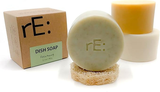 RE: Dish Washing Soap Bars (Loofah holder sponge included) - palm oil free, eco friendly, zero waste, plastic free, free of artificial dyes and fragrance (Assorted)