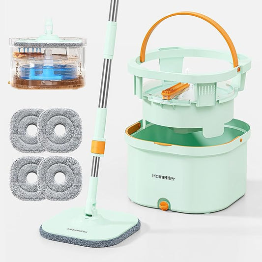 Spin Mop and Bucket Set with Detachable Inner Mop Bucket, Mops and Buckets for Floor Cleaning Includes 4 Replaceable Thick Microfiber Mop Pads