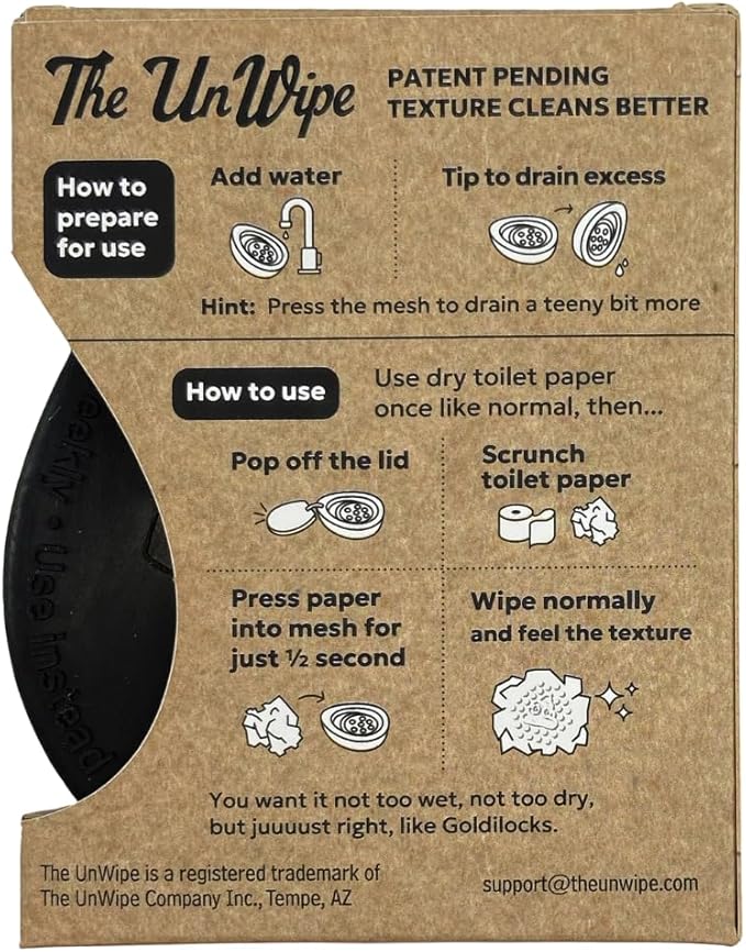 – Textured, Portable, Septic-Safe Tush Cleaning Instead of Flushable or Baby Wipes, Black LE