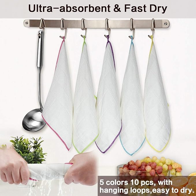 Bamboo Dish Cloths Towels Kitchen Cloths for Cleaning Dishcloths for Kitchen Washable Absorbent Machine Washable 12" x 12" 10PCS (30x30 cm, Solid Color) (White)