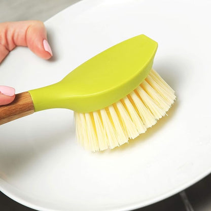 Full Circle Be Good Kitchen Dish Brush with Bamboo Handle – Long Handle Dish Scrubber with Tough Bristles, Green (Pack of 2)
