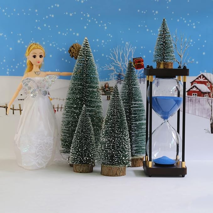 Bottle Brush Christmas Trees 5Sizes Mini Christmas Trees Small Christmas Trees Mini Pine Trees Desktop Miniature Christmas Trees with Snow and Wooden Base for Crafting Decorations (Plant Green)