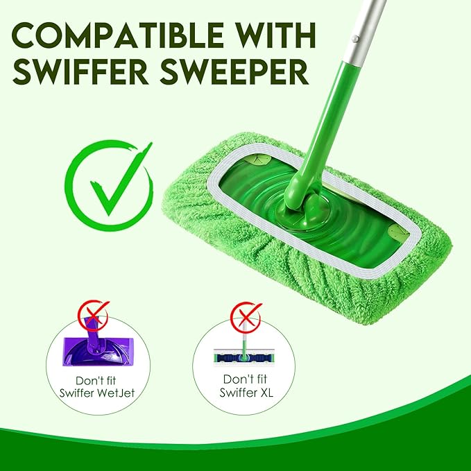 4+6 Pack Reusable Microfiber Mop Pads Compatible with Swiffer Sweeper- Dry Sweeping Cloths & Wet Mopping Cloths - Washable Wet Pads Refill for Mopping Floors (Mop is not Included)