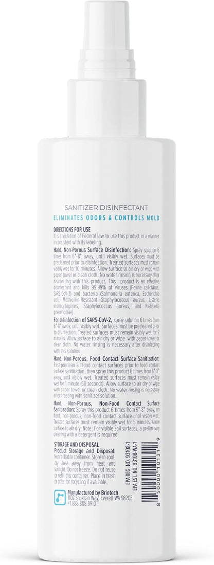 BRIOTECH Sanitizer Disinfectant Hypochlorous Spray, Kills 99.99% of Viruses & Bacteria, Eliminate Odor, Gentle for Nurseries & Play Rooms, Food Contact Surface Sanitizer, 4 fl oz ea, 3 ct