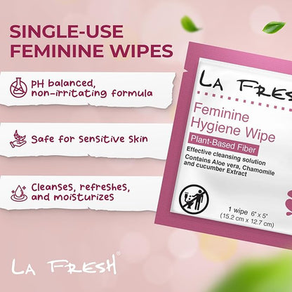 LA Fresh Feminine Wipes with Aloe Vera, Chamomile Extract, Cucumber, and Vitamin E - Pack of 50 ct Wipes for Women