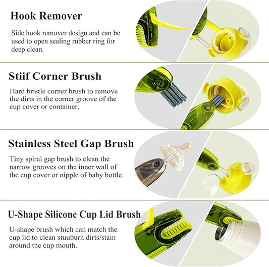 4 in 1 Cup Lid Cleaning Brush Set Multifunctional Bottle Brush Cleaner Tiny Bottle Cup Lid Brush Straw Cleaner Tools Mini Silicone Bottle Cup-Holder Cleaner with Hook Remover 1pc Blue