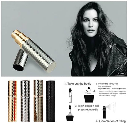 Travel Cologne Bottle Gold&Grey Rhombic Refillable Perfume Atomizer Travel Cologne Sprayer Refillable 5ml Spray