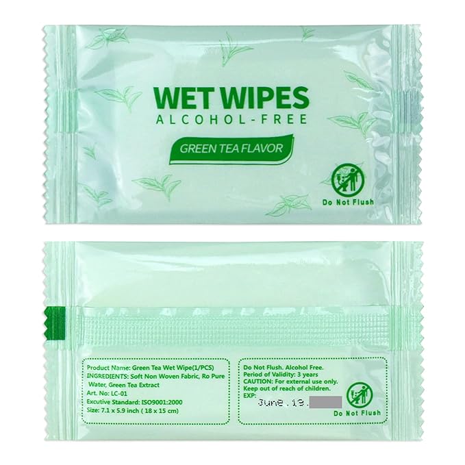 200 pcs Tea Wet Wipes Individually Wrapped, Disposable Skin Cleansing Wipes, Individual Wrapped, Safe, Convenient, Lightweight, Aloe Vera for Butt, Hands, Face Cleaning, Ideal for Daily Use