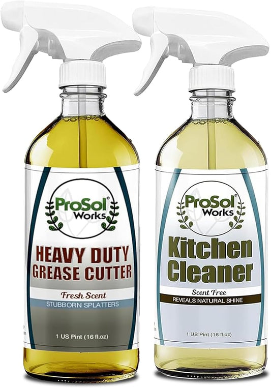 Grease & Tough Stain Fighter Cleaning Spay Bundle – 2-Pack - Includes Heavy Duty Grease Cutter & Kitchen Cleaner - 16 fl oz Each - Non-Toxic & Made in USA