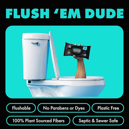 DUDE Wipes - Flushable Wipes Travel Pack - 6 Pack, 108 Wipes - Mint Chill Extra-Large Adult Wet Wipes - Vitamin-E, Aloe Vera, Eucalyptus, and Tea Tree Oils - Septic and Sewer Safe Butt Wipes
