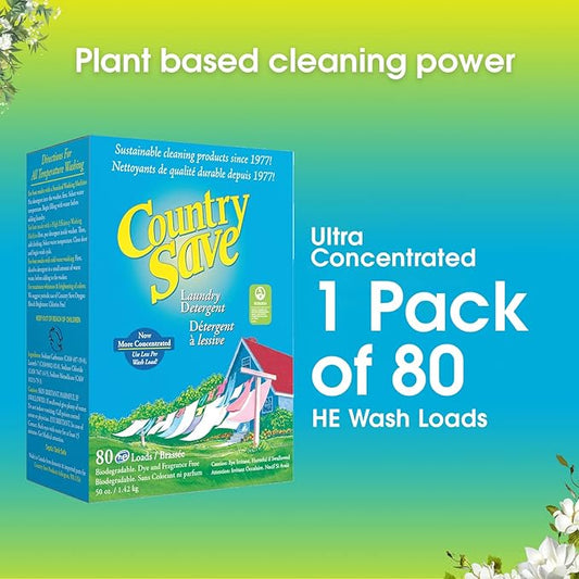 Country Save Laundry Detergent Powder Natural - HE Natural Powdered Laundry Detergent Clear & Free of Chemicals - Sensitive Washing Eco HE Laundry Detergent Safe for Babies (5 Pound (Pack of 1))