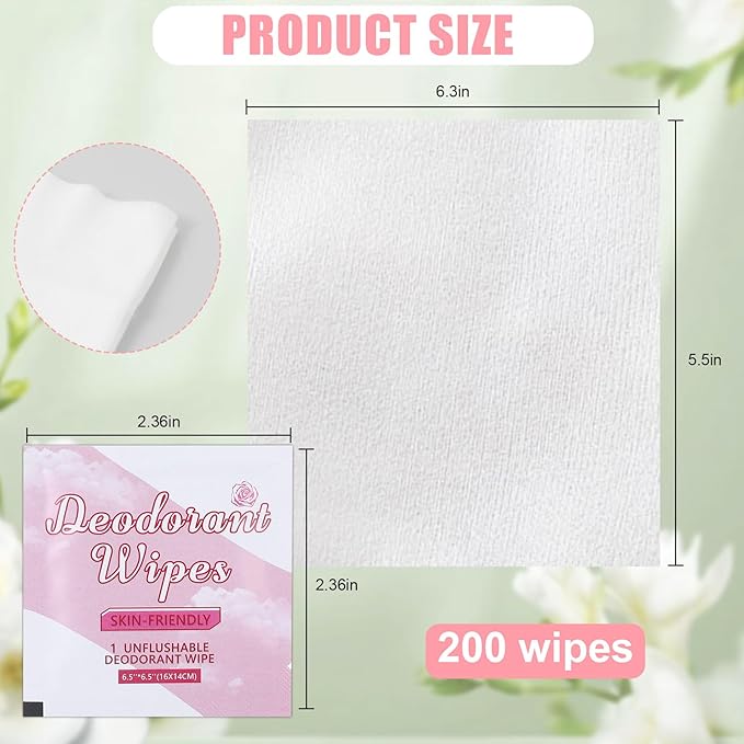 200 Pcs Deodorant Wipes Individually Wrapped Mini Deodorant Travel Size Wet Armpit Wipes Travel Deodorants Bulk for Women Men Homeless Personal Cleansing Wipe Butt Hands Face Underarm Sports(Rose)