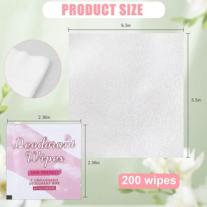 200 Pcs Deodorant Wipes Individually Wrapped Mini Deodorant Travel Size Wet Armpit Wipes Travel Deodorants Bulk for Women Men Homeless Personal Cleansing Wipe Butt Hands Face Underarm Sports(Rose)
