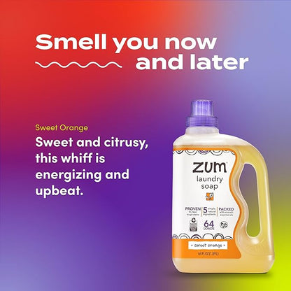 Zum Laundry Soap by Indigo Wild - Liquid, Plant-Based Soap with Baking Soda, Essential Oils, Coconut Oil & More - Wash Up to 64 Loads - Sweet Orange - 64 fl oz