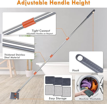Baseboard Cleaner Tool with Handle, 80" Long Handle Mop with 6 Reusable Cleaning Pads, Duster Cleaning Tools for Baseboards/Ceiling/Floor, Microfiber Ceiling Wall Window Cleaner