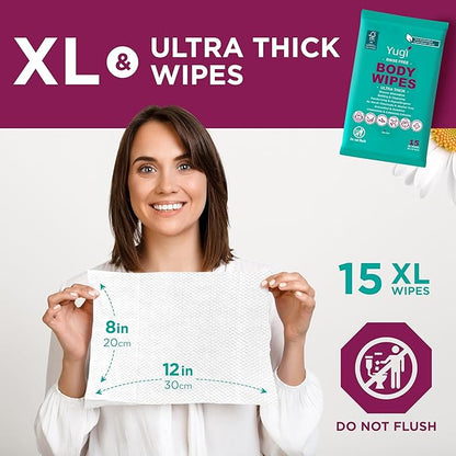 Body wipes (1 pack) 15 XL ultra thick shower wipes for Adult Bathing,Camping,Traveling,Gym,Nursing,car,Unscented,no-rinse bathing washcloths,Shower alternative face and body extra moist wipes