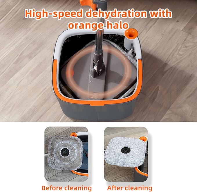 Spin Mop and Bucket Set with Self Separation Dirty and Clean Water System Self Wringing 360° Rotating Clean Mop-Head for Hardwood Tile Marble Floors with 6pads