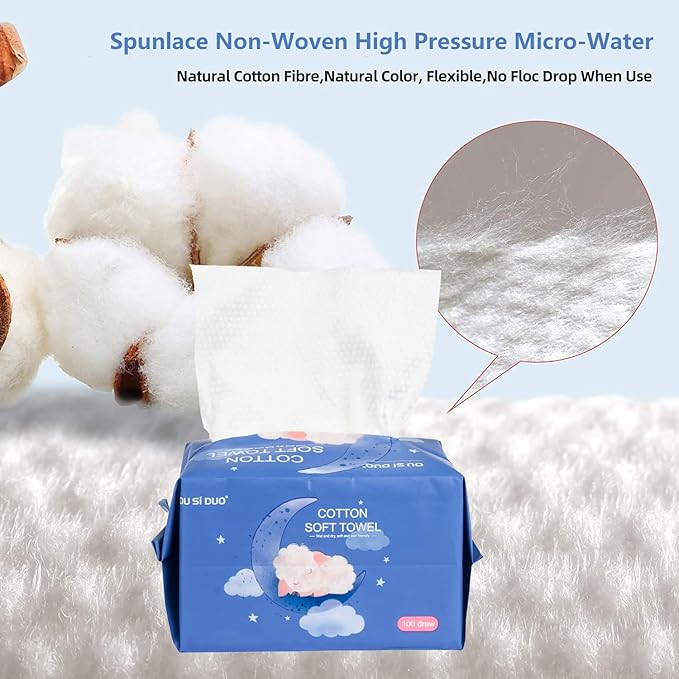 Dry Baby Wipes, Made of 100% cotton, Chemical-free Unscented, Ultra Absorbent Cotton, Wet and Dry Use Tissues for Baby Delicate Skin Clean, 600 count (pack of 6)