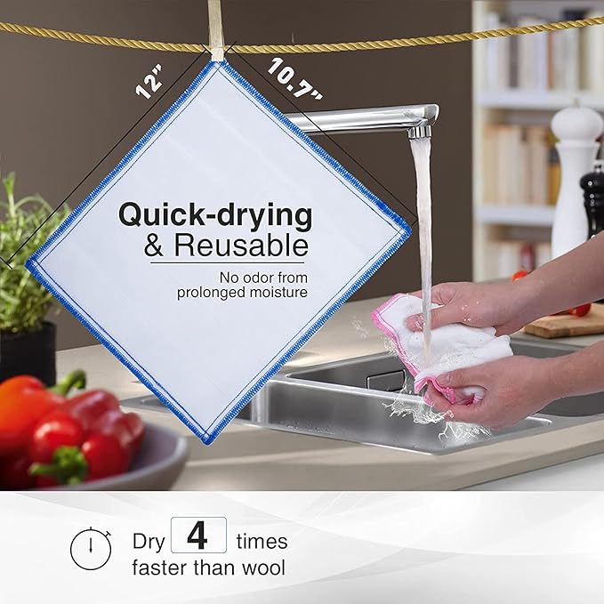OnBrand Naturally Wood Fiber Cleaning Cloth, Microfiber Cleaning Cloths, 20 PK (12" x 10.7" Each), 8 Layers High-Density Super Absorbing Dish Cloths, Reusable General Kitchen Towel