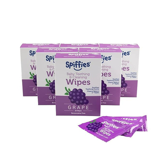Baby Teeth Wipes - Grape Flavor, Xylitol-Enriched Baby Gum Cleaner & Dental Wipes for Teething Relief and Teeth Cleaning - Safe for Infants & Toddlers, 20 Count (Pack of 6)