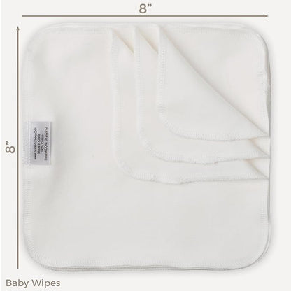 Nora's Nursery Reusable Baby Wipes, 100% Cotton Washcloths, Soft and Absorbent Towels for Newborn Bath and Face, Includes 20 Wipes with 1 Waterproof Pod for On-The-Go Moms,- Sage