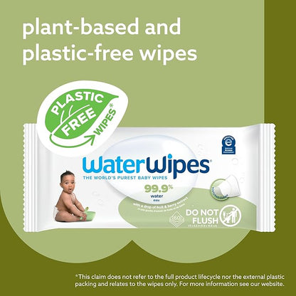 WaterWipes Plastic-Free Textured Clean, Toddler & Baby Wipes, 99.9% Water Based Wipes, Unscented & Hypoallergenic for Sensitive Skin, 60 Count (12 packs), Packaging May Vary