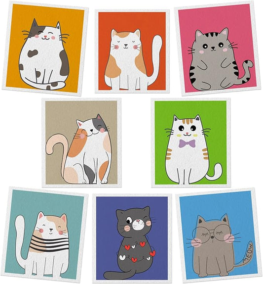 Lucomb Swedish Dish Cloths for Kitchen, 8 Pack Reusable Cleaning Cloth Absorbent Kitchen Towels No Odor Fast Drying for Home Wipes Dish Washing (Cute Cat)