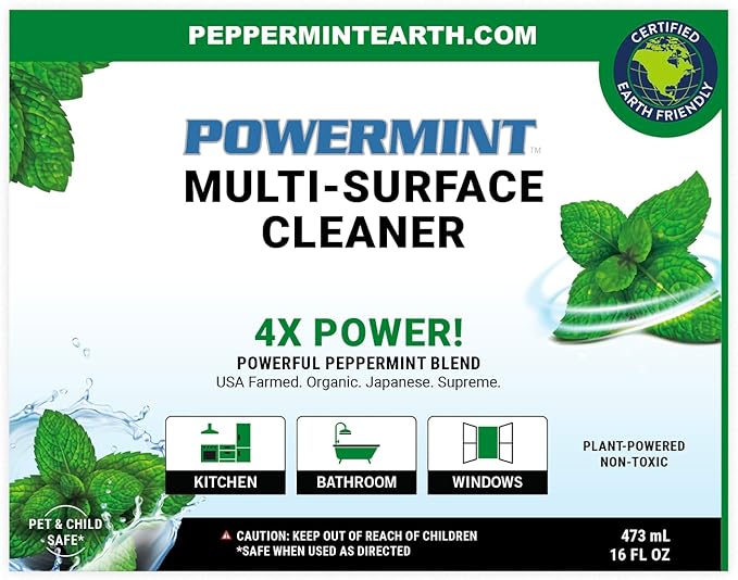 Multi-Surface Cleaner, Natural Peppermint Scent, Non-Toxic Spray for Home, Kitchen, Bathroom, 16 Oz