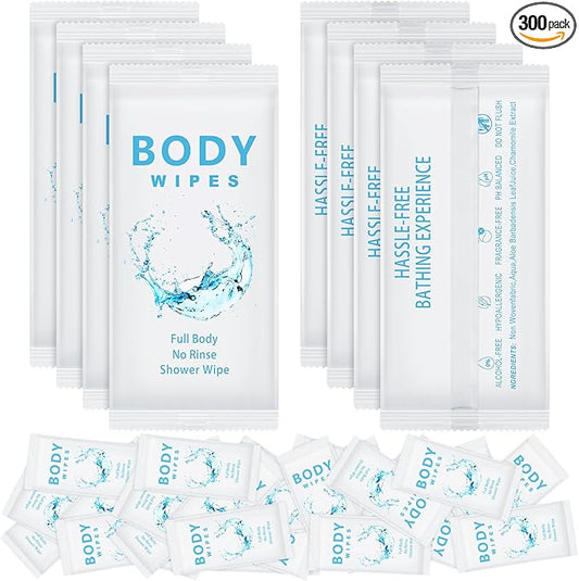 Treela 300 Pcs Bulk Large Body Wipes Individually Wrapped Big Bath Wipes for Adults Bathing No Rinse Shower Bulk Deodorant for Homeless Hygiene Personal Cleansing for Travel Gym(7.09" X 9.84",White)