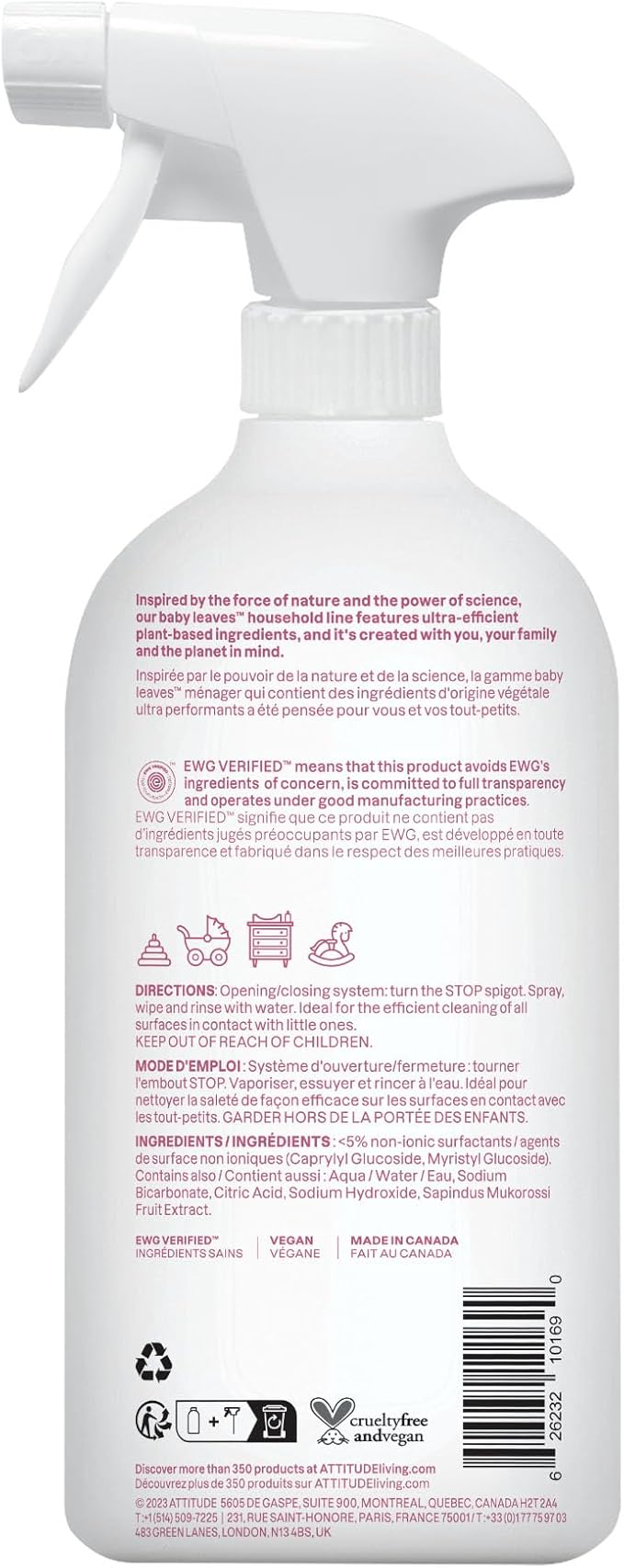 ATTITUDE Toy and Surface Cleaner, EWG Verified Multi-Surface Products, Vegan, Naturally Derived Multipurpose Cleaning Spray, Unscented, 27.1 Fl Oz (Pack of 6)
