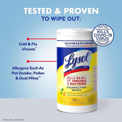 Lysol Disinfecting Wipes Bundle, Cleaning Supplies, All Purpose Cleaner, Multi-surface Cleaning Wipes, Multi-Scent Sanitizing Wipes Bundle, 80 Count (3pk)