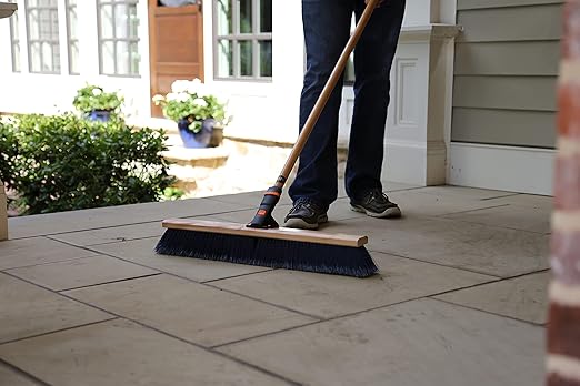 SWOPT 10" Rough Surface Deck Brush, 24" Multi-Surface Push Broom + 60" EVA Foam Comfort Grip Wooden Handle, Broom Kit Combo — 2 Cleaning Heads and Long Handle Interchangeable with SWOPT Cleaning Head