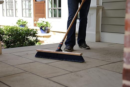 SWOPT 10" Rough Surface Deck Brush, 24" Multi-Surface Push Broom + 60" EVA Foam Comfort Grip Wooden Handle, Broom Kit Combo — 2 Cleaning Heads and Long Handle Interchangeable with SWOPT Cleaning Head