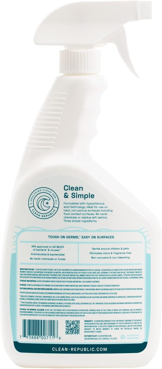 Clean Republic Multi-Purpose Disinfectant, Cleaning Spray, 32 Fluid Ounce Bottle