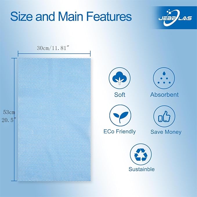 JEBBLAS Reusable Handi Wipes Disposable Cleaning Cloths Dish Towels and Dish Cloths Reusable Towels,Handy Cleaning Wipes, 50 Count/Pack,Blue