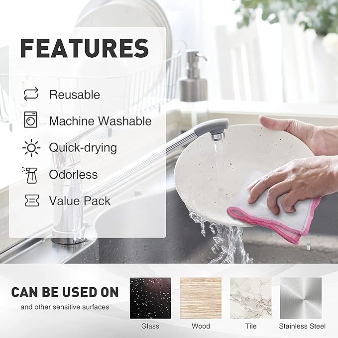 OnBrand Naturally Wood Fiber Cleaning Cloth, Microfiber Cleaning Cloths, 20 PK (12" x 10.7" Each), 8 Layers High-Density Super Absorbing Dish Cloths, Reusable General Kitchen Towel