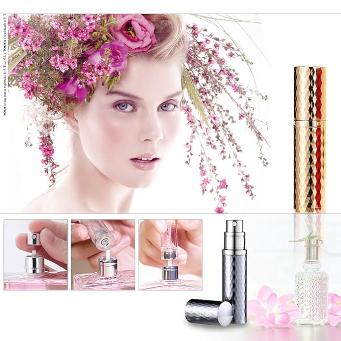 Travel Cologne Bottle Gold&Grey Rhombic Refillable Perfume Atomizer Travel Cologne Sprayer Refillable 5ml Spray