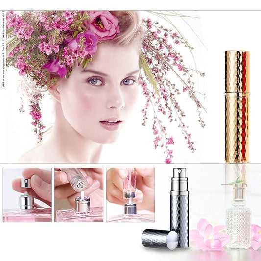 Travel Cologne Bottle Gold&Grey Rhombic Refillable Perfume Atomizer Travel Cologne Sprayer Refillable 5ml Spray