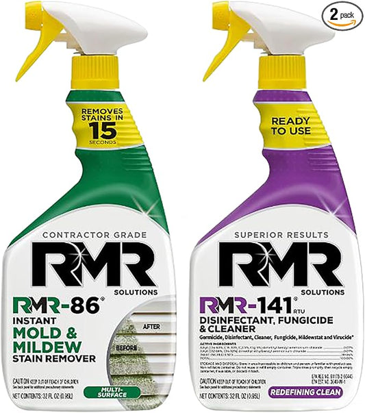 RMR Brands DIY Mold Remover Bundle - Complete Mold Killer & Stain Remover Bundle - Mold and Mildew Prevention Kit, Disinfectant Spray, Includes 2-32 Ounce Bottles