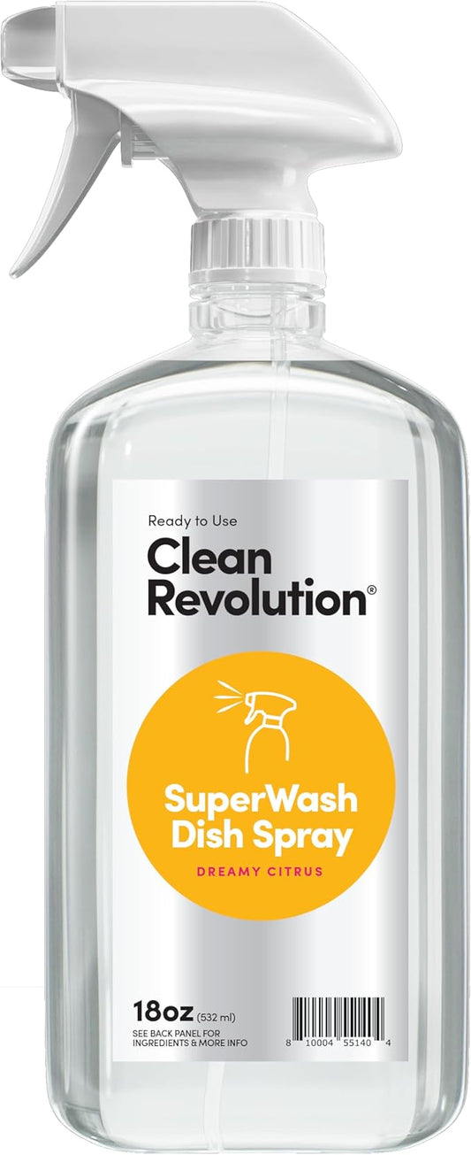 Clean Revolution SuperWash Dish Soap Spray 18oz Refill Supply Container, Ready to Use Formula, Citrus Fragrance, 1 Pack