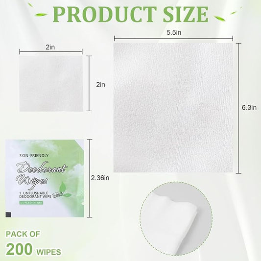 200Pcs Travel Deodorant Wipes, Travel Size Mini Deodorant Wipes Bulk for Homeless, Individually Wrapped Body Cleaning Supplies for Women Wet Armpit for Body Cleaning Cucumber