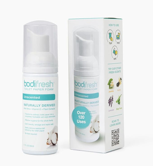 Toilet Paper Foam, Plant-Based w. Aloe & Vitamin E, Hypoallergenic, Flushable, 120+ Uses per Bottle - Unscented
