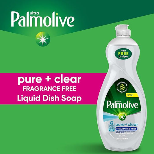 Palmolive Ultra Dishwashing Liquid Dish Soap, Pure + Clear Fragrance Free - 32.5 Fluid Ounce (Packaging may vary) (Pack of 3)
