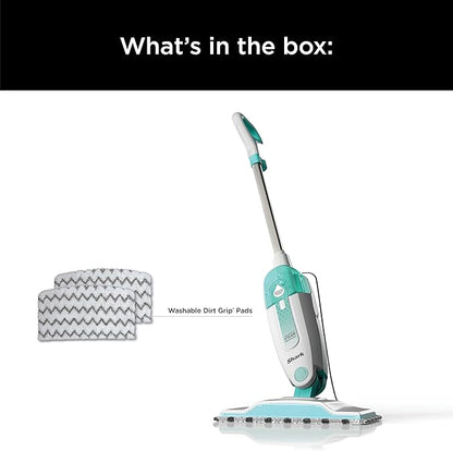 Shark S1000 Steam Mop with 2 Dirt Grip Pads, Lightweight, Safe for all Sealed Hard Floors like Tile, Hardwood, Stone, Laminate, Vinyl & More, Machine Washable, Removable Water Tank, White/Seafoam